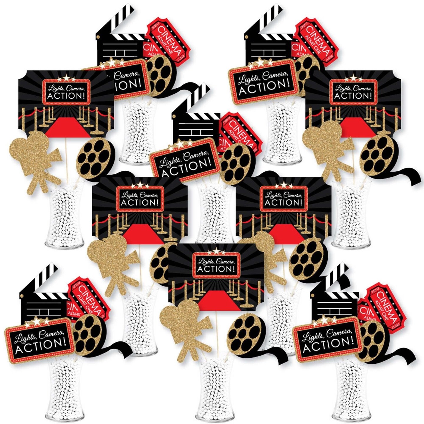 Big Dot of Happiness Red Carpet - Movie Night Party Centerpiece Sticks - Showstopper Table Toppers - 35 Pieces