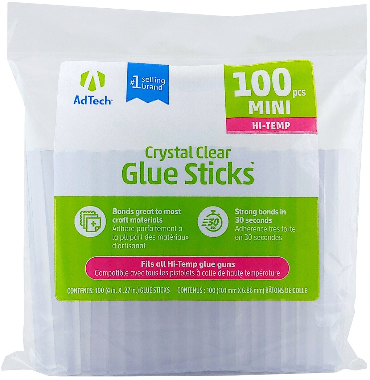Ad Tech Crystal Clear High-Temp Mini Glue Sticks 100/Pkg-.28"x4"