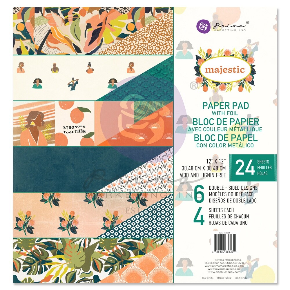 Prima Marketing Double-Sided Paper Pad 12"X12" 24/Pkg-Majestic, 6 Foiled Designs/4 Each