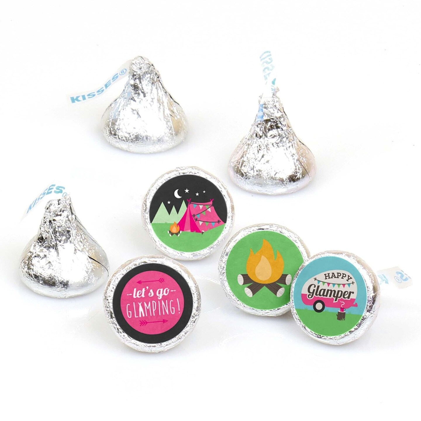 Big Dot of Happiness Let&#x27;s Go Glamping - Camp Glamp Party or Birthday Party Round Candy Sticker Favors - Labels Fits Chocolate Candy (1 sheet of 108)