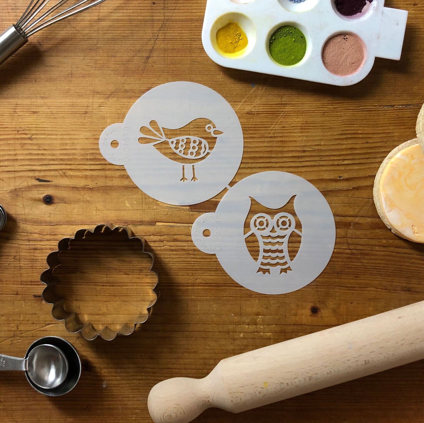 Retro Owl and Bird Cookie Stencils | C764 by Designer Stencils | Cookie Decorating Tools | Baking Stencils for Royal Icing, Airbrush, Dusting Powder | Reusable Plastic Food Grade Stencil for Cookies | Easy to Use &#x26; Clean Cookie Stencil