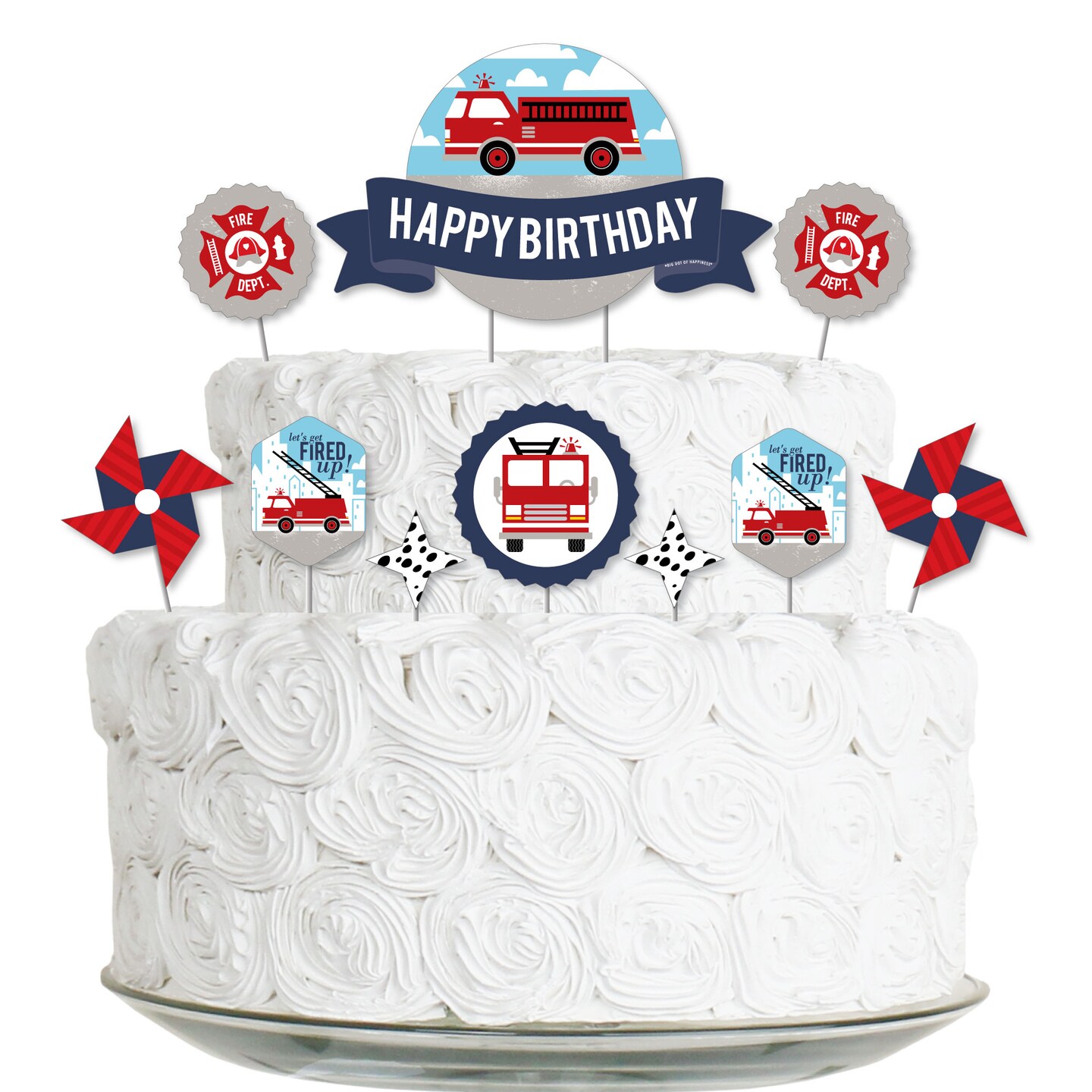 Zyozi Fire Truck Birthday Decoration Supplies Kit Fire Happy Birthday  Fireman 1 Pcs Cake Topper for