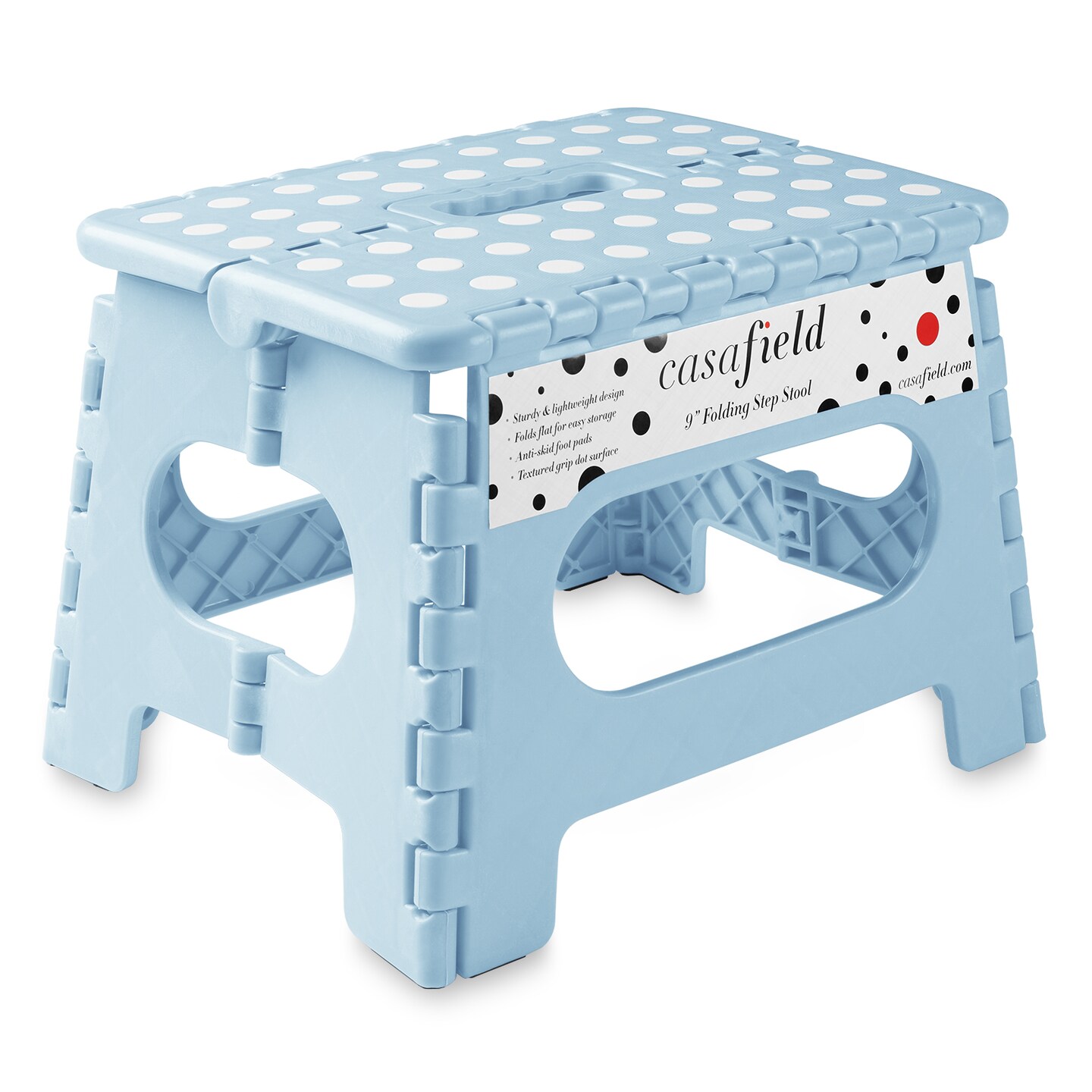 Casafield 9&#x22; Folding Step Stool with Handle - Portable Collapsible Small Plastic Foot Stool for Kids and Adults - Use in the Kitchen, Bathroom and Bedroom