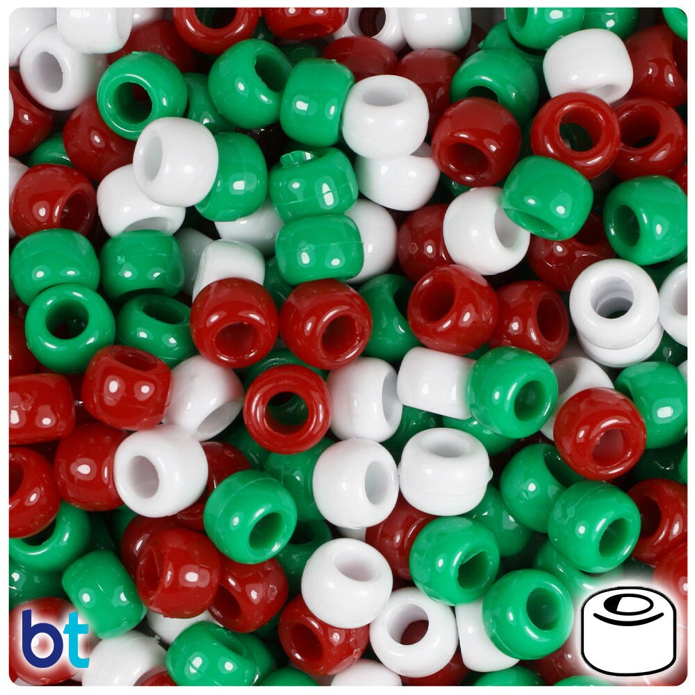 BeadTin Christmas Mix Opaque 9mm Barrel Plastic Pony Beads (500pcs)