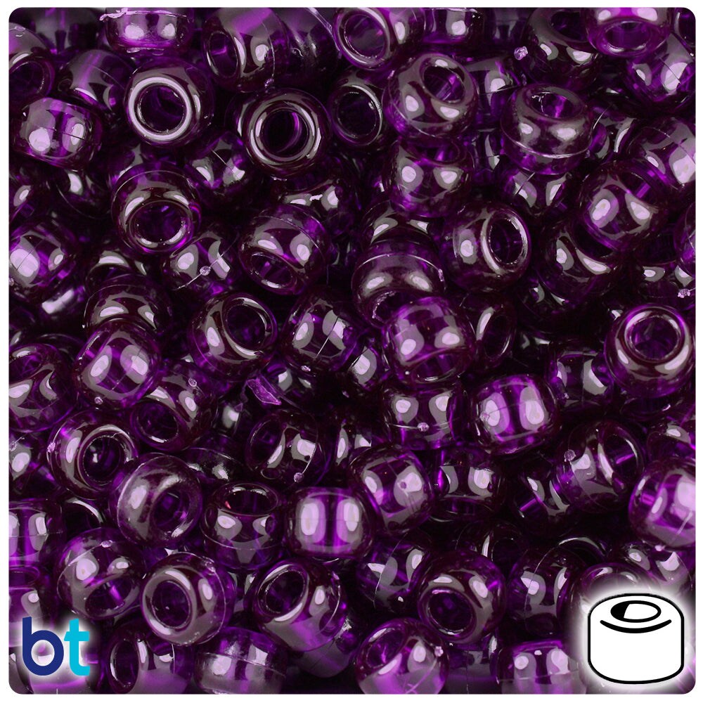 BeadTin Dark Amethyst Transparent 9mm Barrel Plastic Pony Beads (500pcs)