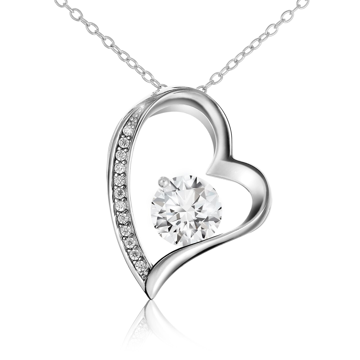 New! .925 Sterling Silver Heart Pendant with a Diamond offers Center LOVE Necklace