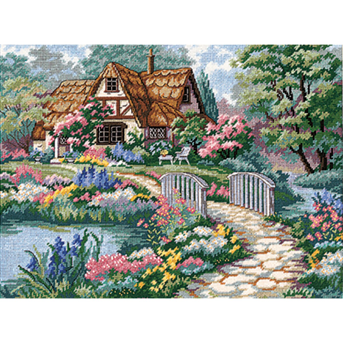 Dimensions Needlepoint Kit 16&#x22;X12&#x22;-Cottage Retreat Stitched In Thread