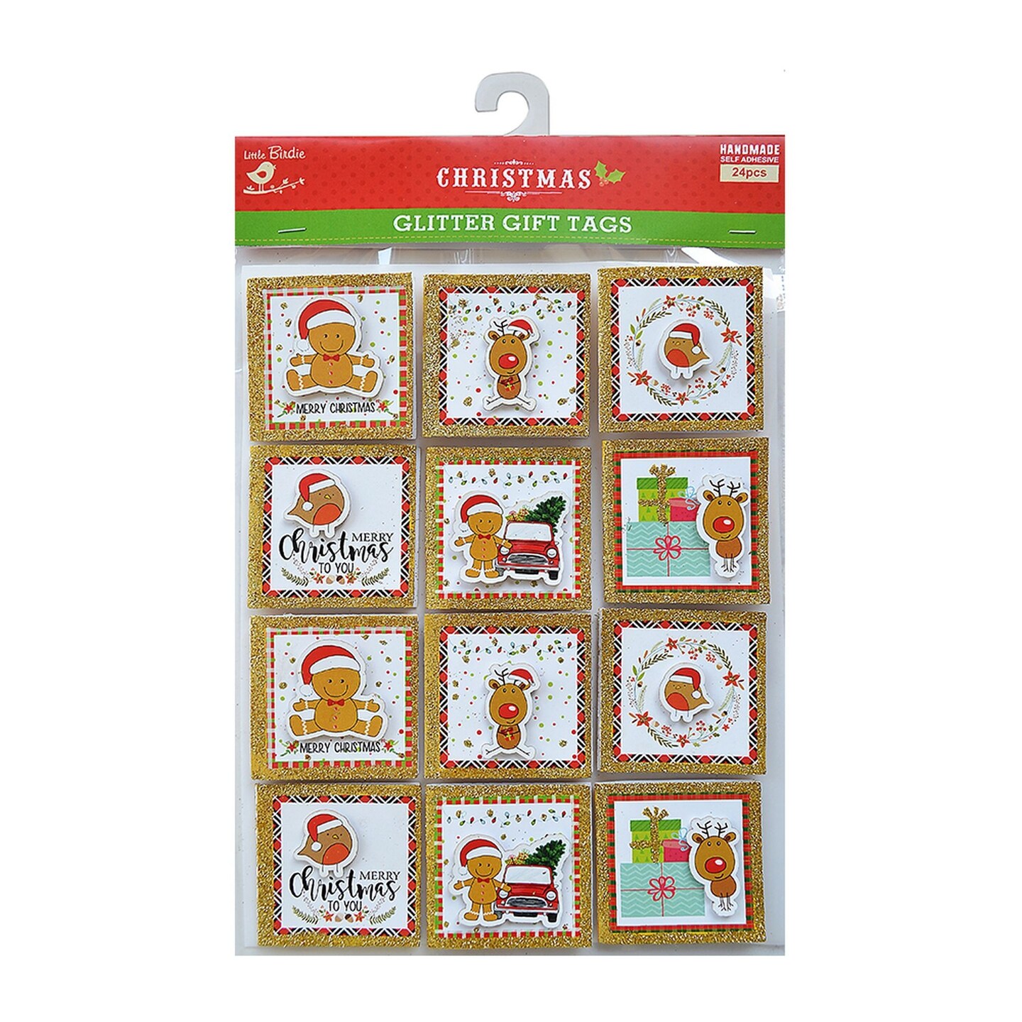 Little Birdie Christmas Glitter Toppers 24/Pkg-Gingerbread