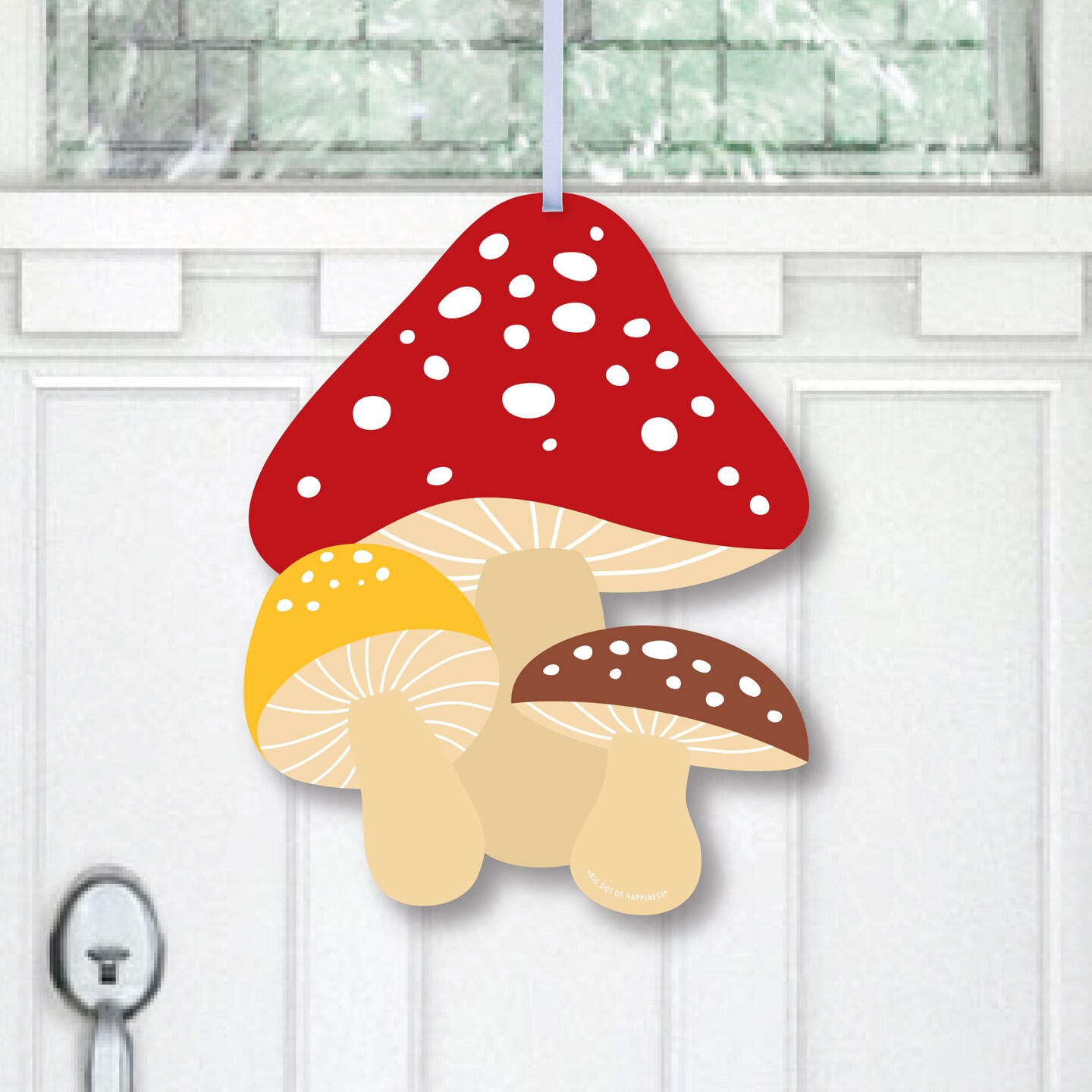 Big Dot of Happiness Wild Mushrooms - Hanging Porch Red Toadstool Decor and Party Outdoor Decorations - Front Door Decor - 1 Piece Sign