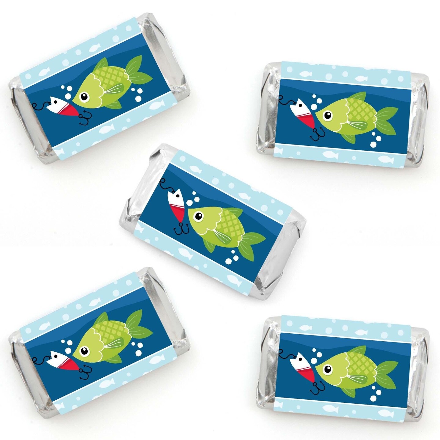 Big Dot of Happiness Let’s Go Fishing - Mini Candy Bar Wrapper Stickers - Fish Themed Birthday Party or Baby Shower Small Favors - 40 Count
