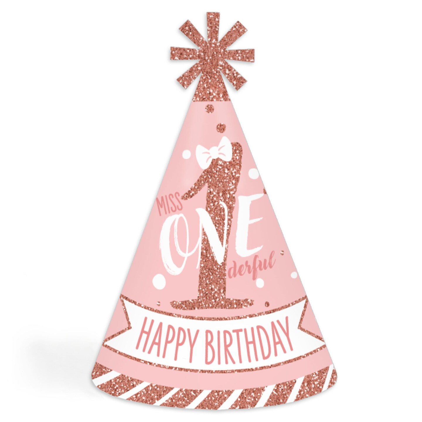 Big Dot of Happiness 1st Birthday Little Miss Onederful - Cone Happy Birthday Party Hats for Kids and Adults - Set of 8 (Standard Size)