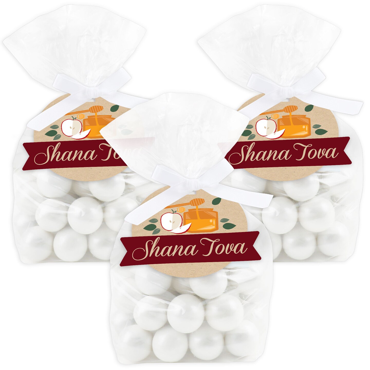 Big Dot of Happiness Rosh Hashanah - New Year Party Clear Goodie Favor Bags - Treat Bags With Tags - Set of 12