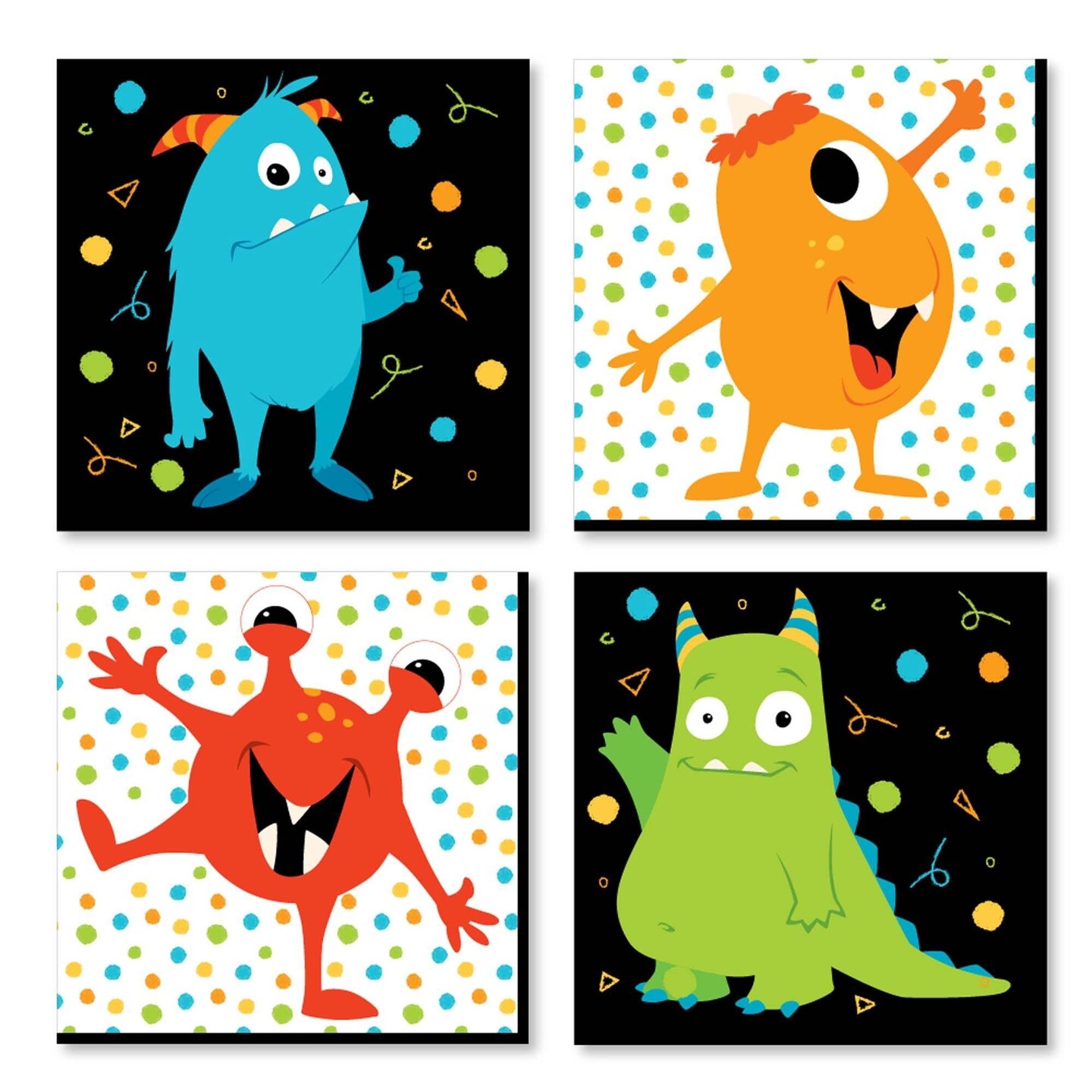 Big Dot of Happiness Monster Bash Kids Room Nursery Decor and Home Decor 11 x 11 inches Nursery Wall Art Set of 4 Prints for baby s room