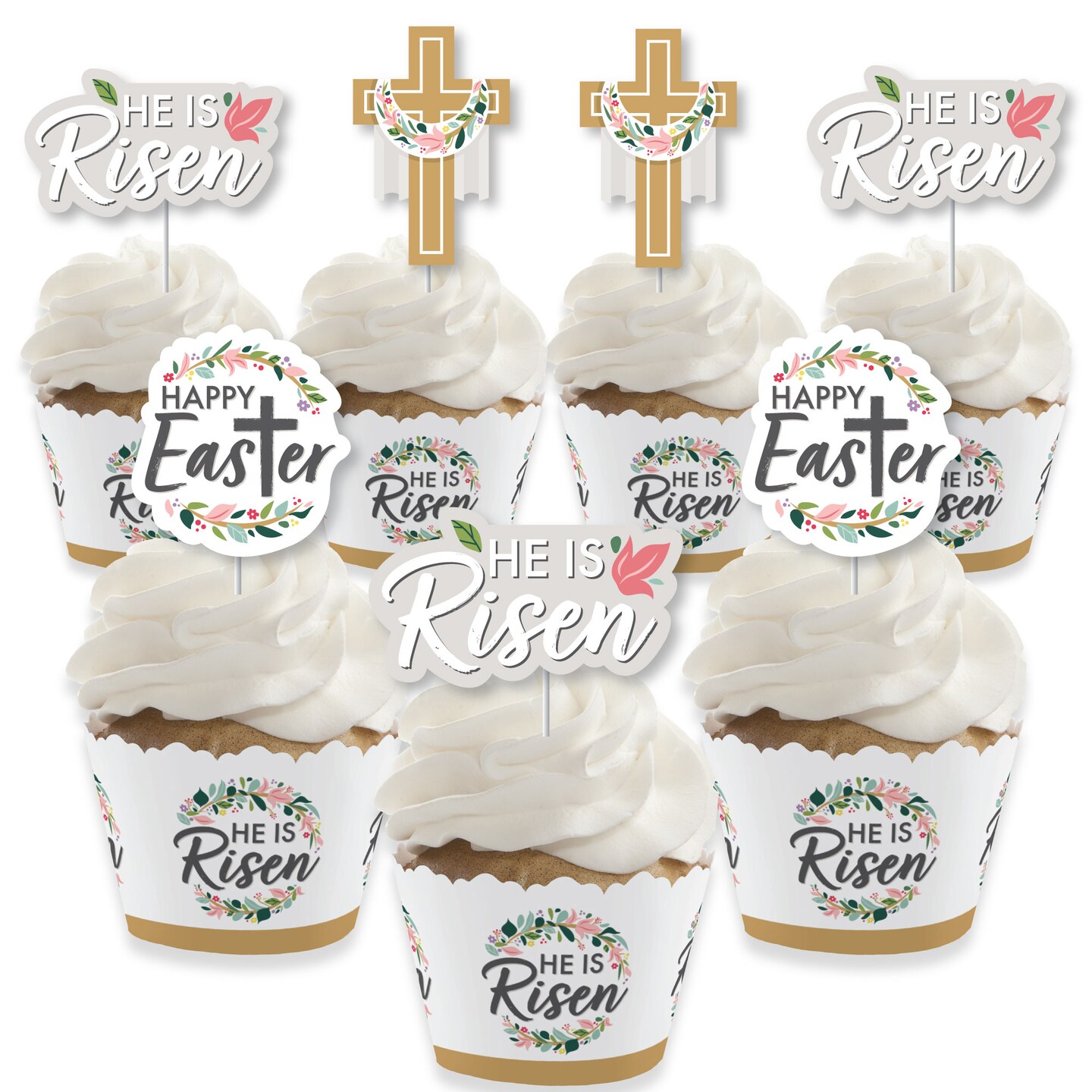 Big Dot of Happiness Religious Easter - Cupcake Decoration - Christian Holiday Party Cupcake Wrappers and Treat Picks Kit - Set of 24