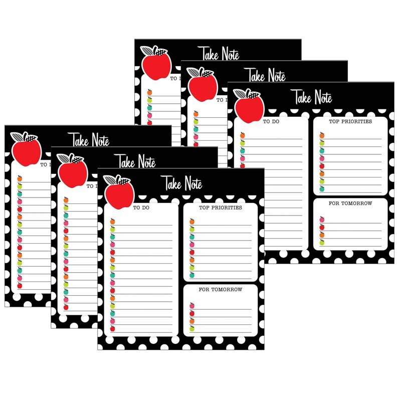 Black White &#x26; Stylish Brights Notepad, 50 Sheets, Pack Of 6