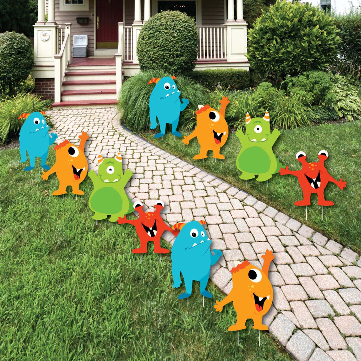 Big Dot of Happiness Monster Bash - Lawn Decorations - Outdoor Little Monster Birthday Party or Baby Shower Yard Decorations - 10 Piece