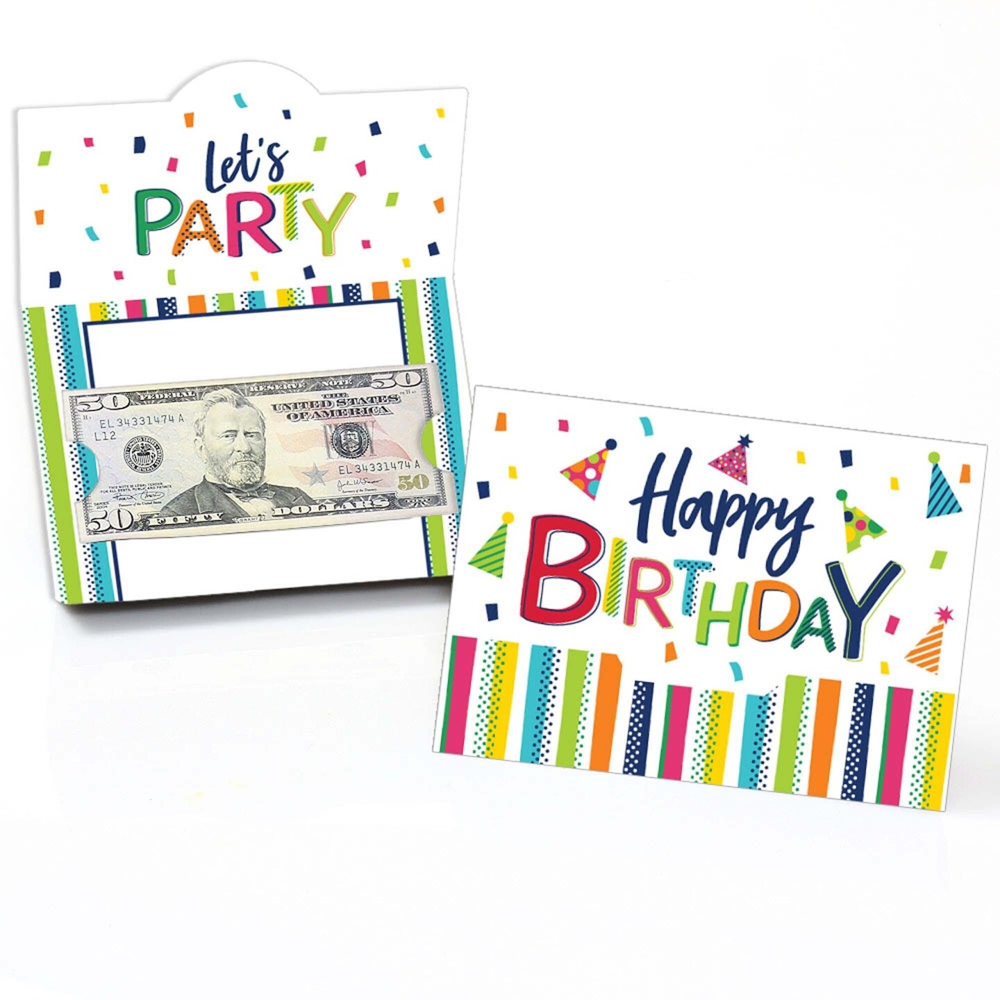 Big Dot of Happiness Cheerful Happy Birthday - Colorful Birthday Party Money and Gift Card Holders - Set of 8