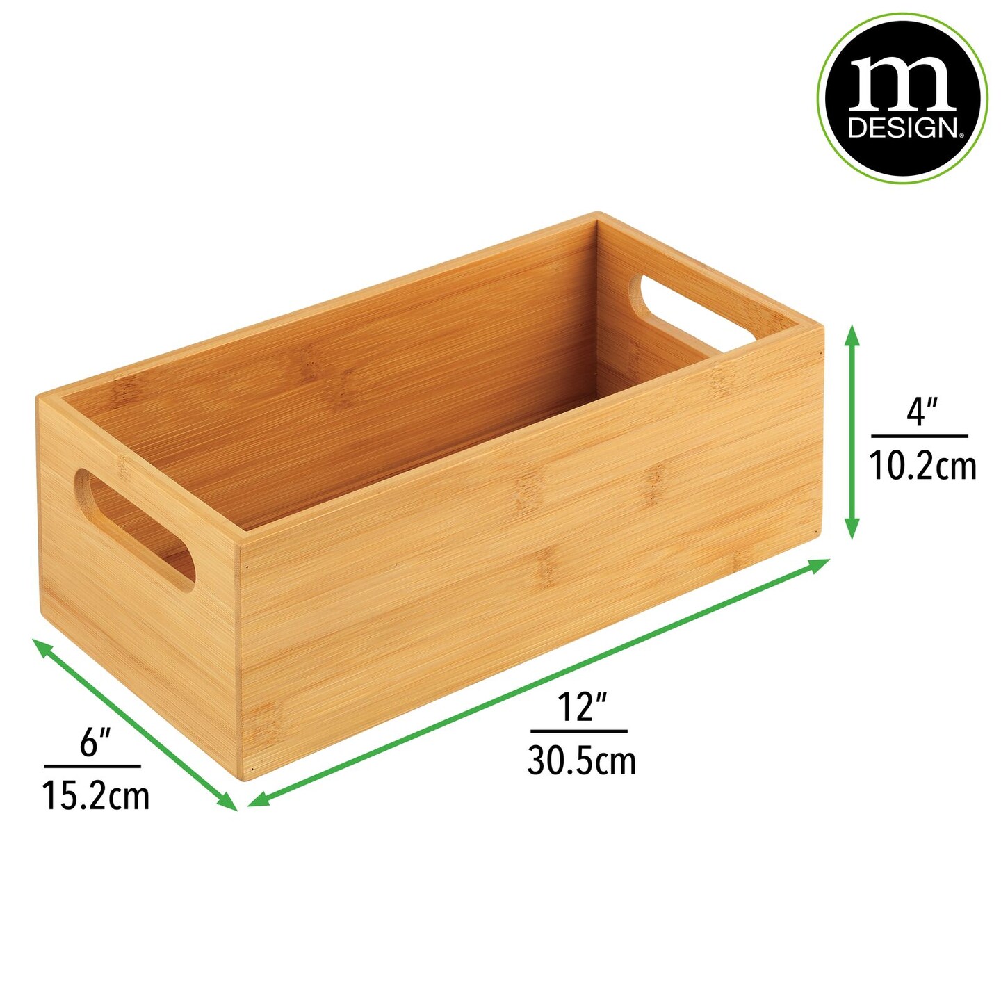 mDesign Bamboo Pantry Organizer Container Bin with Handles