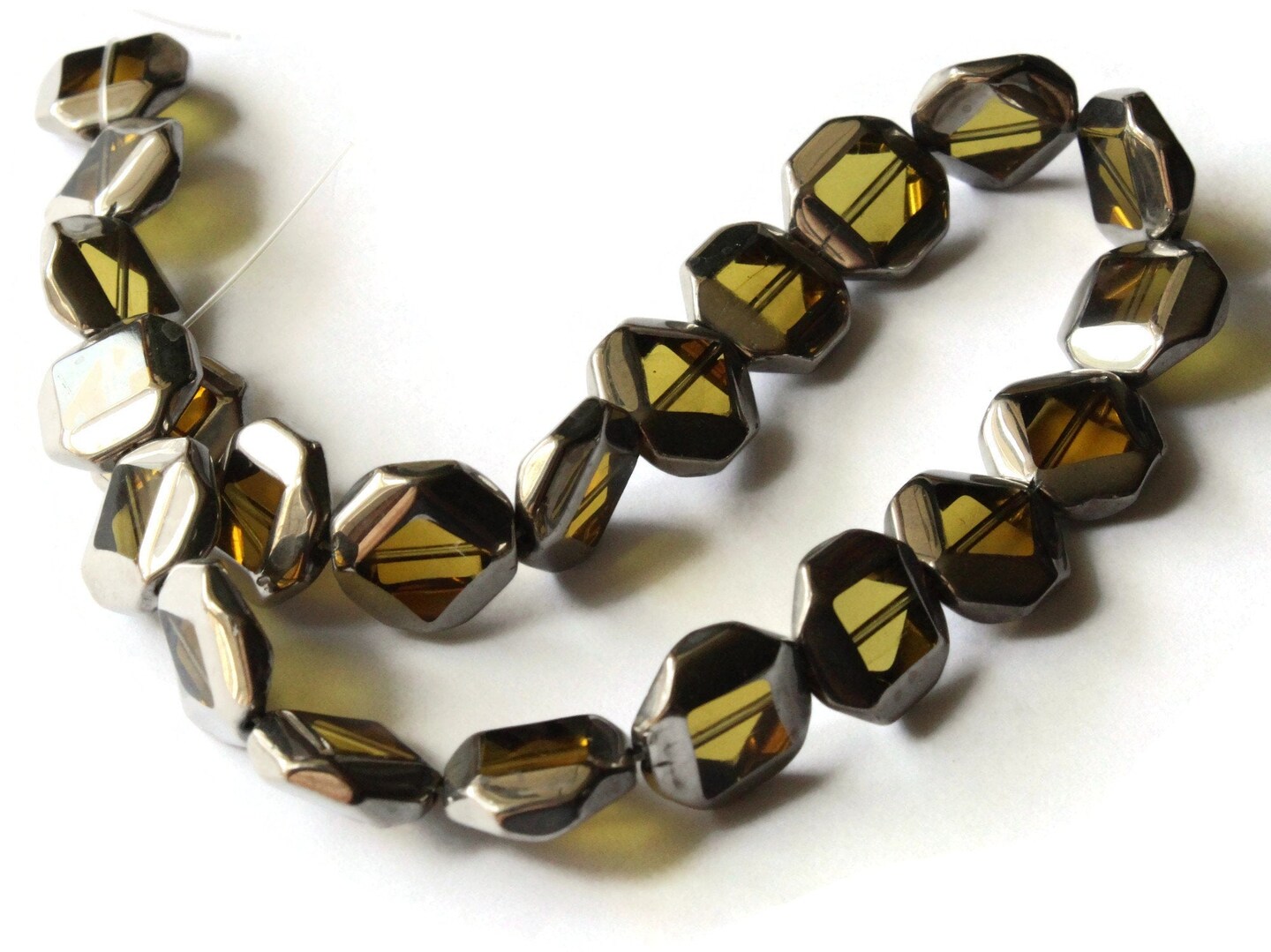 22 14mm Silver Rimmed Glass Beads Yellow Octagon Window Beads