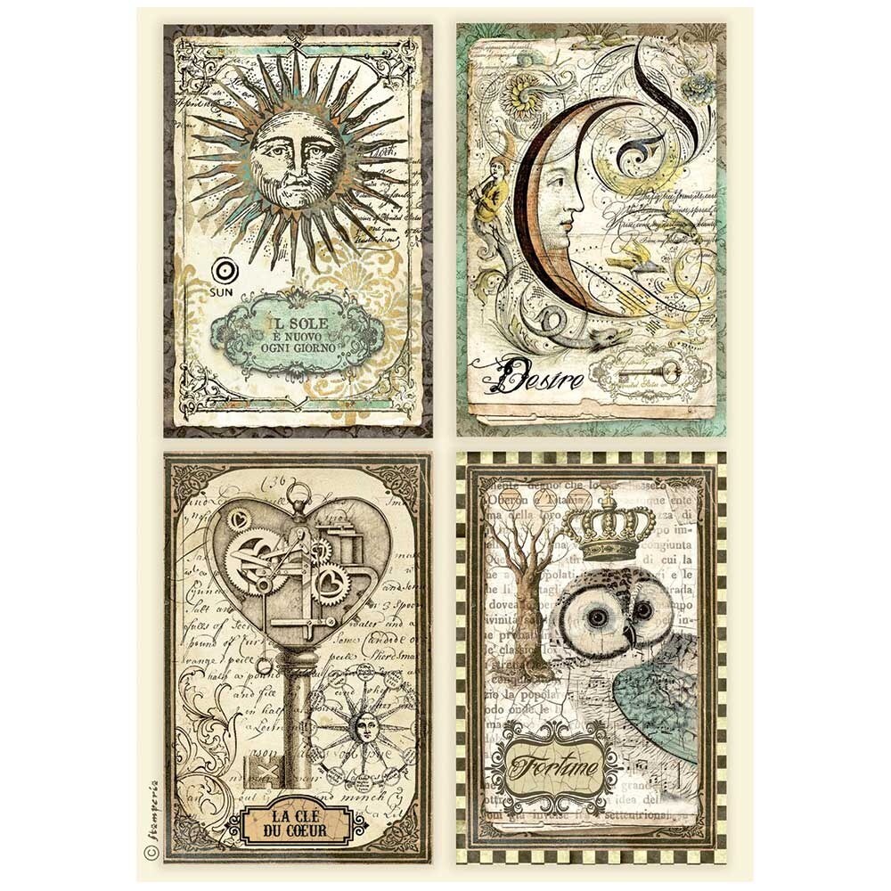 Stamperia Rice Paper Sheet A4-4 Cards, Alchemy