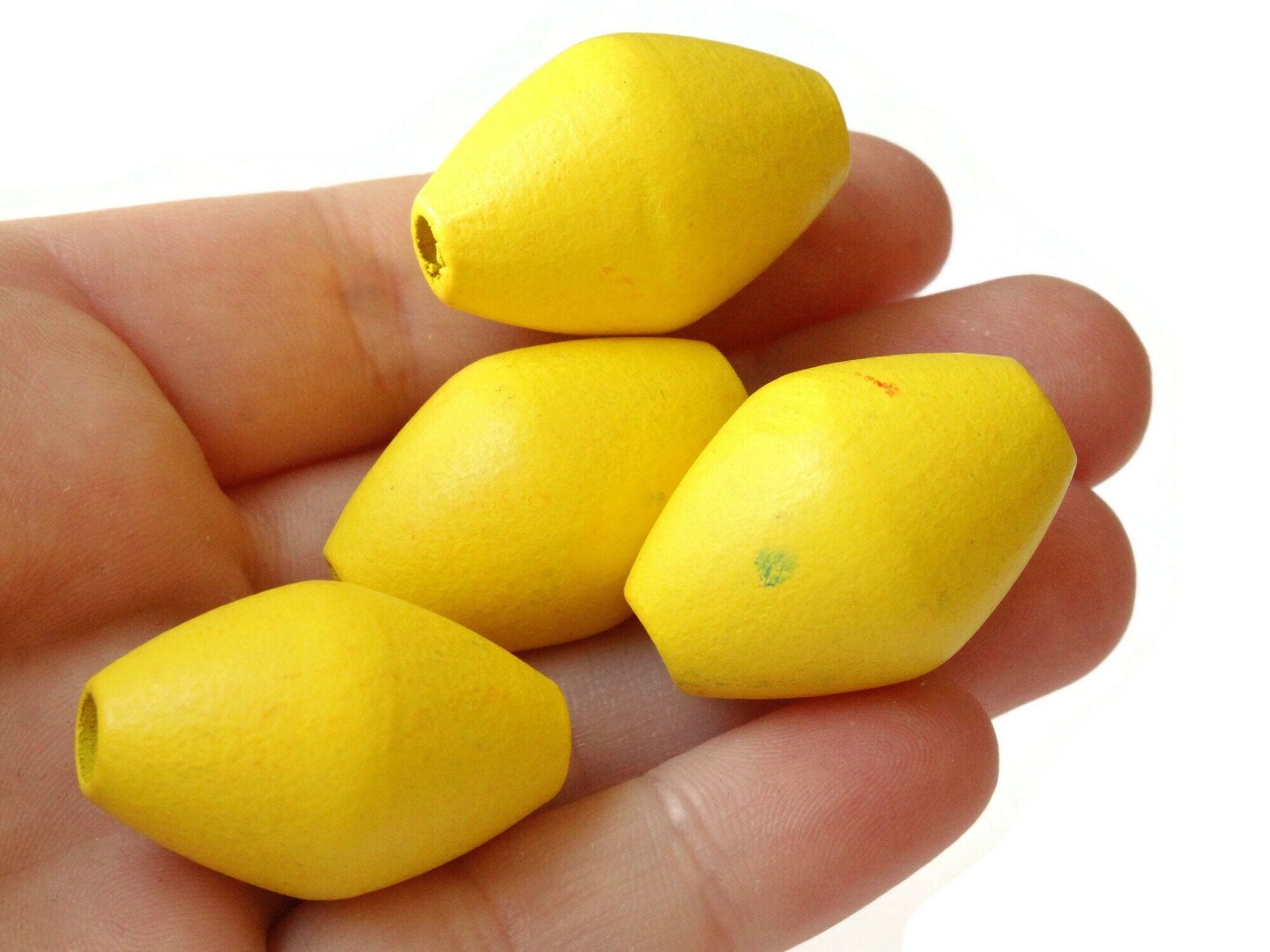 6 29mm Yellow Wooden Bicone Beads