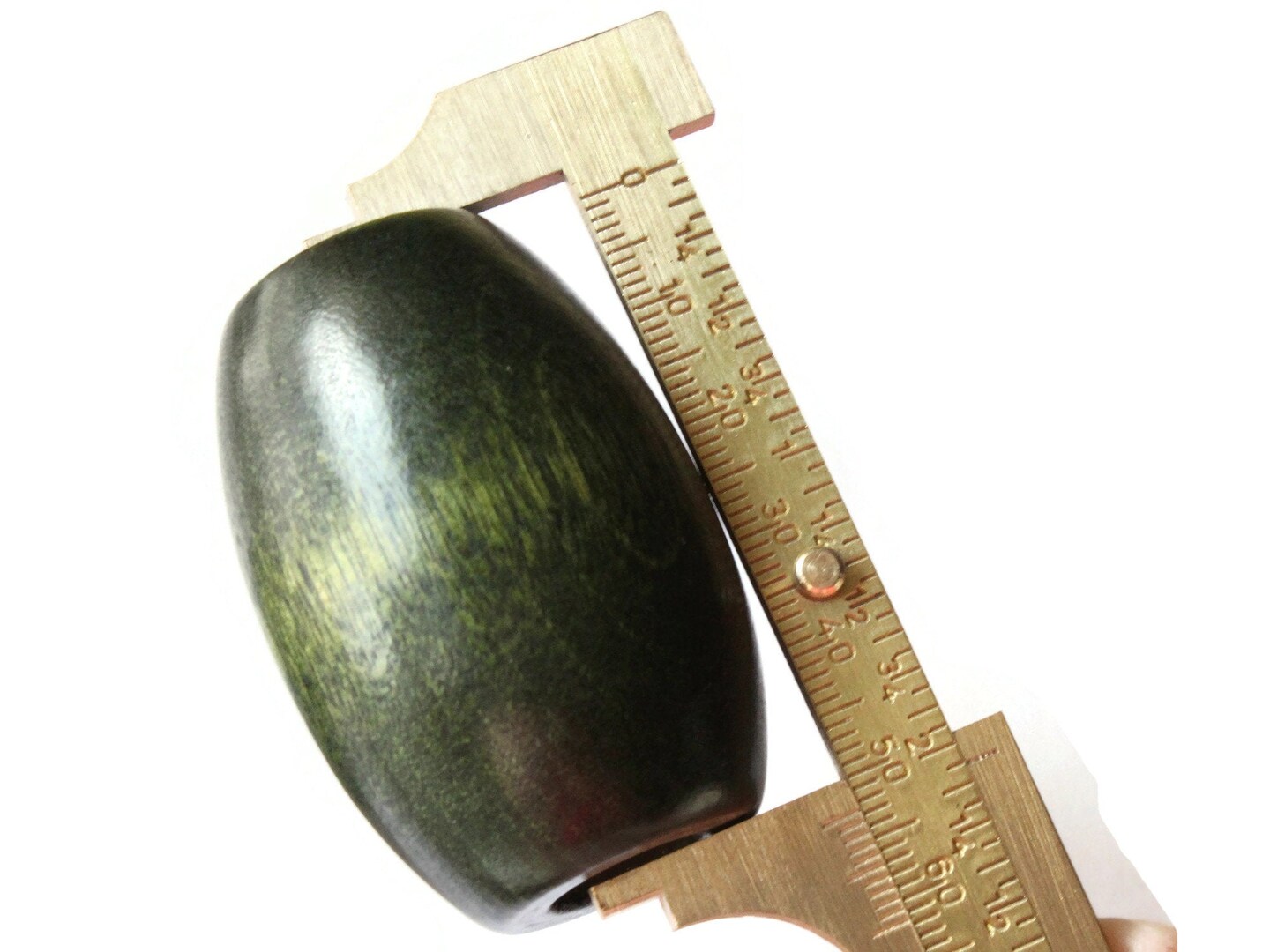 2 53mm Ridiculously Huge Dark Green Barrel Beads - Vintage Wooden Macrame Beads