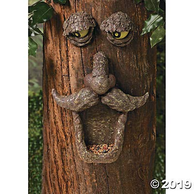 Tree Face Bird Feeder (Hand Painted) Fun Outdoor Decor Includes Glow in The Dark Eyes
