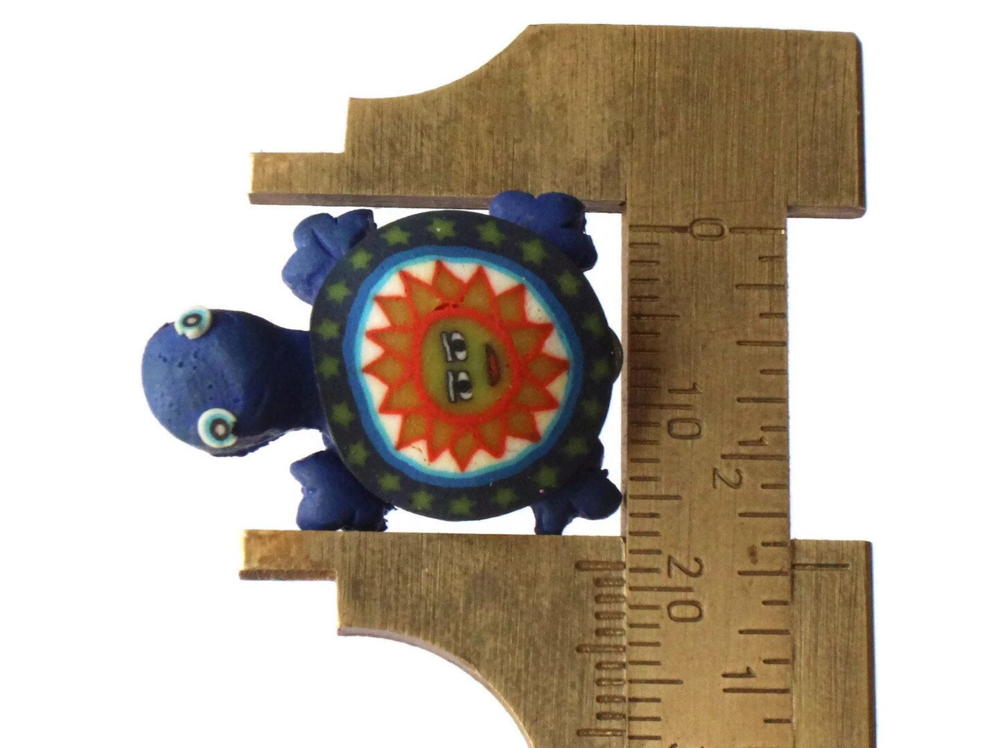 4 Blue Turtles with Sun on the Shell Turtle Charms Tortoise Links Polymer Clay Turtle Beads