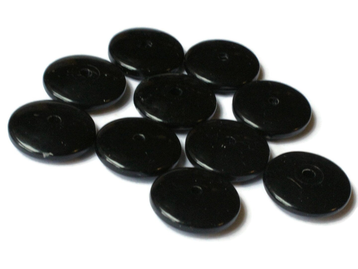15 18mm Jet Black Vintage Plastic Saucer Beads Loose Flat Disc Beads
