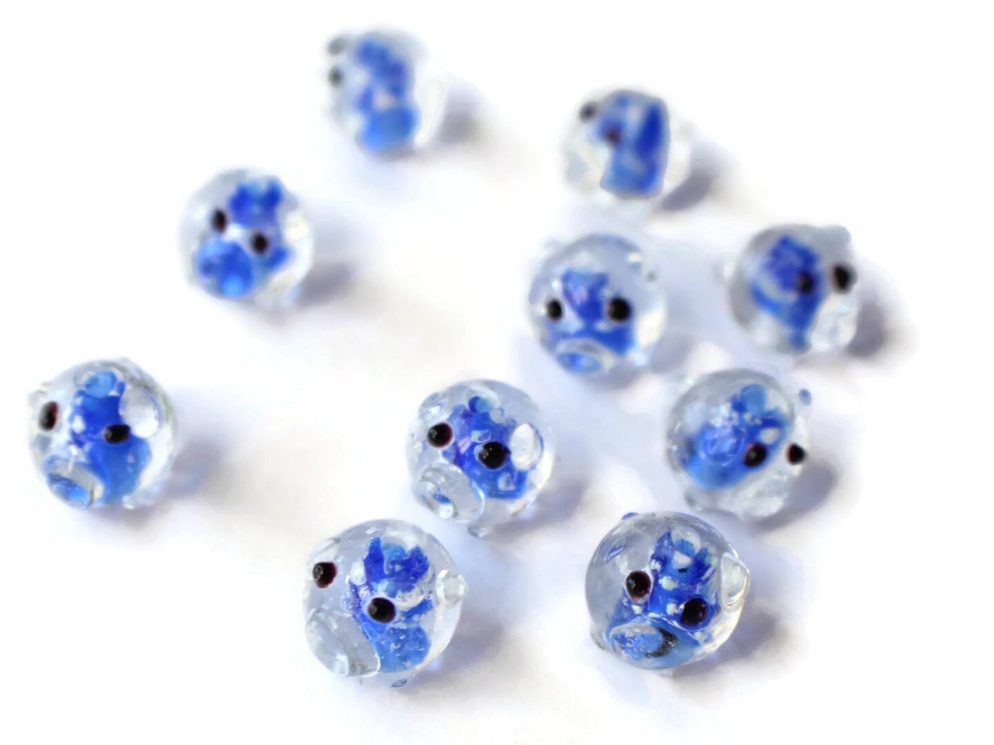 10 Blue Pig Lampwork Glass Beads Glow in the Dark Beads Miniature Farm Animal Beads