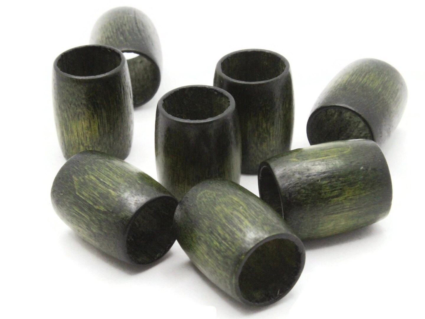 8 19mm x 15mm Dark Green Vintage Wood Large Hole Tube Beads bR1