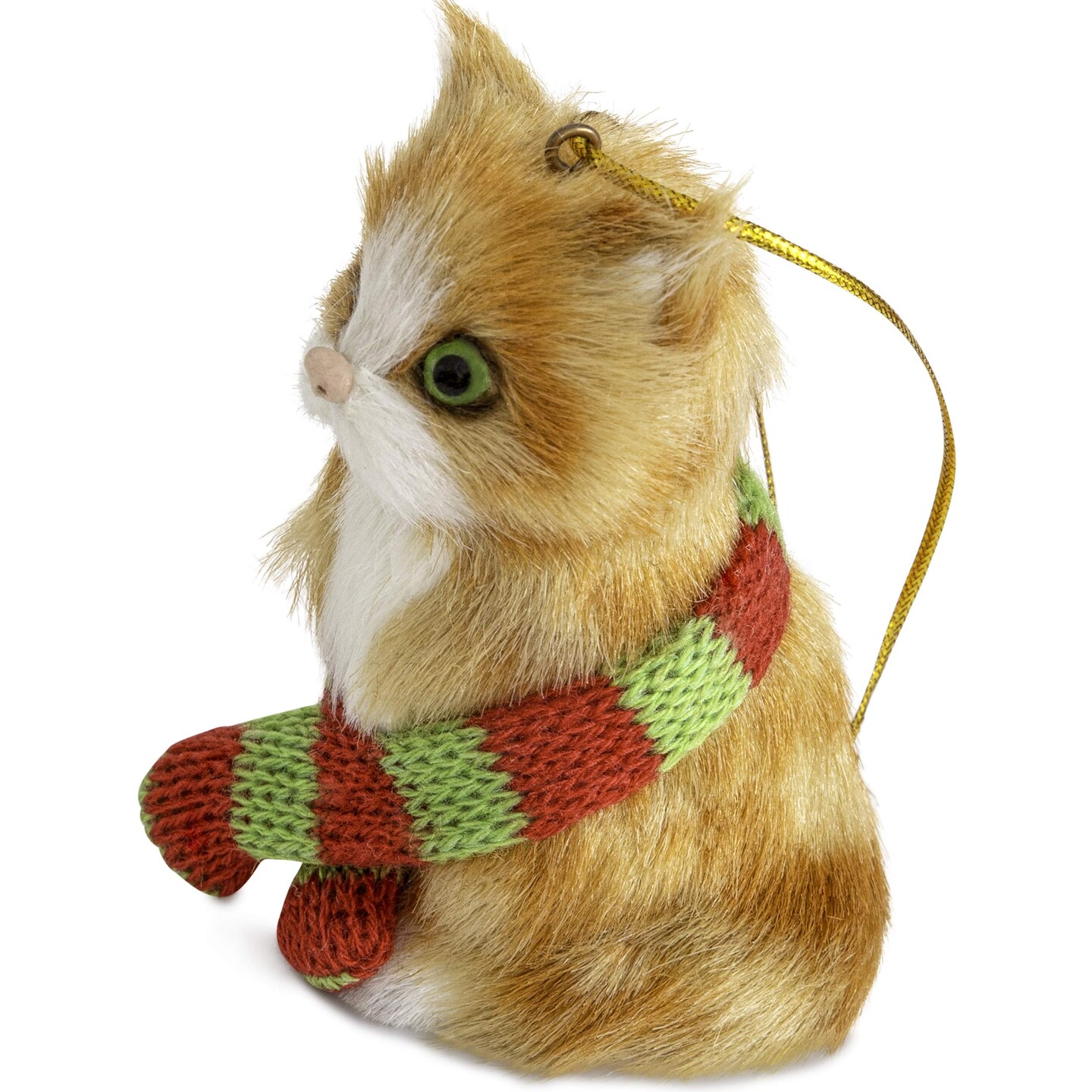 Ornativity Christmas Mini Cat Ornament - Furry Orange Kitten with Scarf Holiday Tree Hanging Decoration