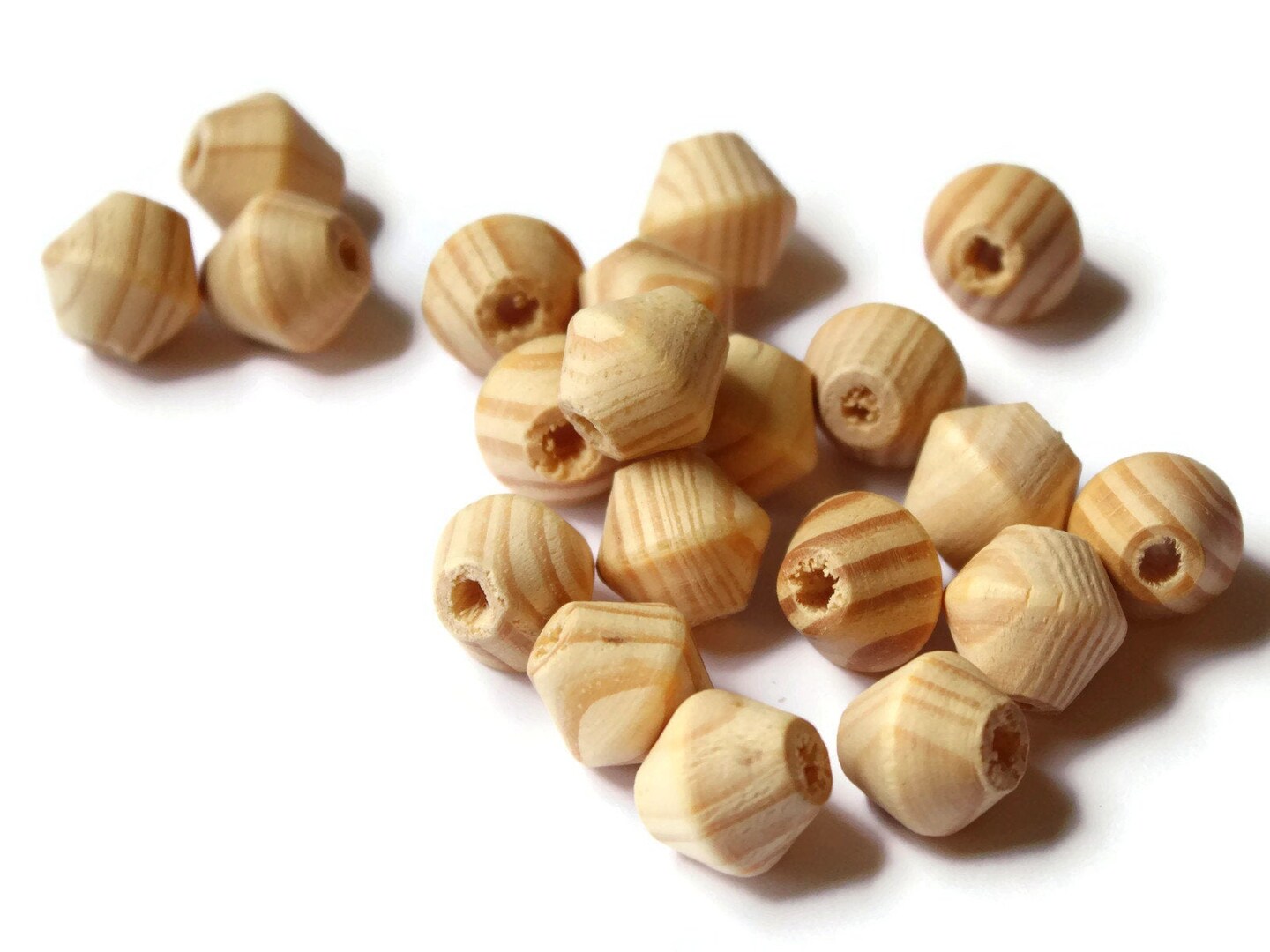 20 16mm Light Brown Wood Bicone Beads Large Wooden Beads Natural Wood Grain Beads