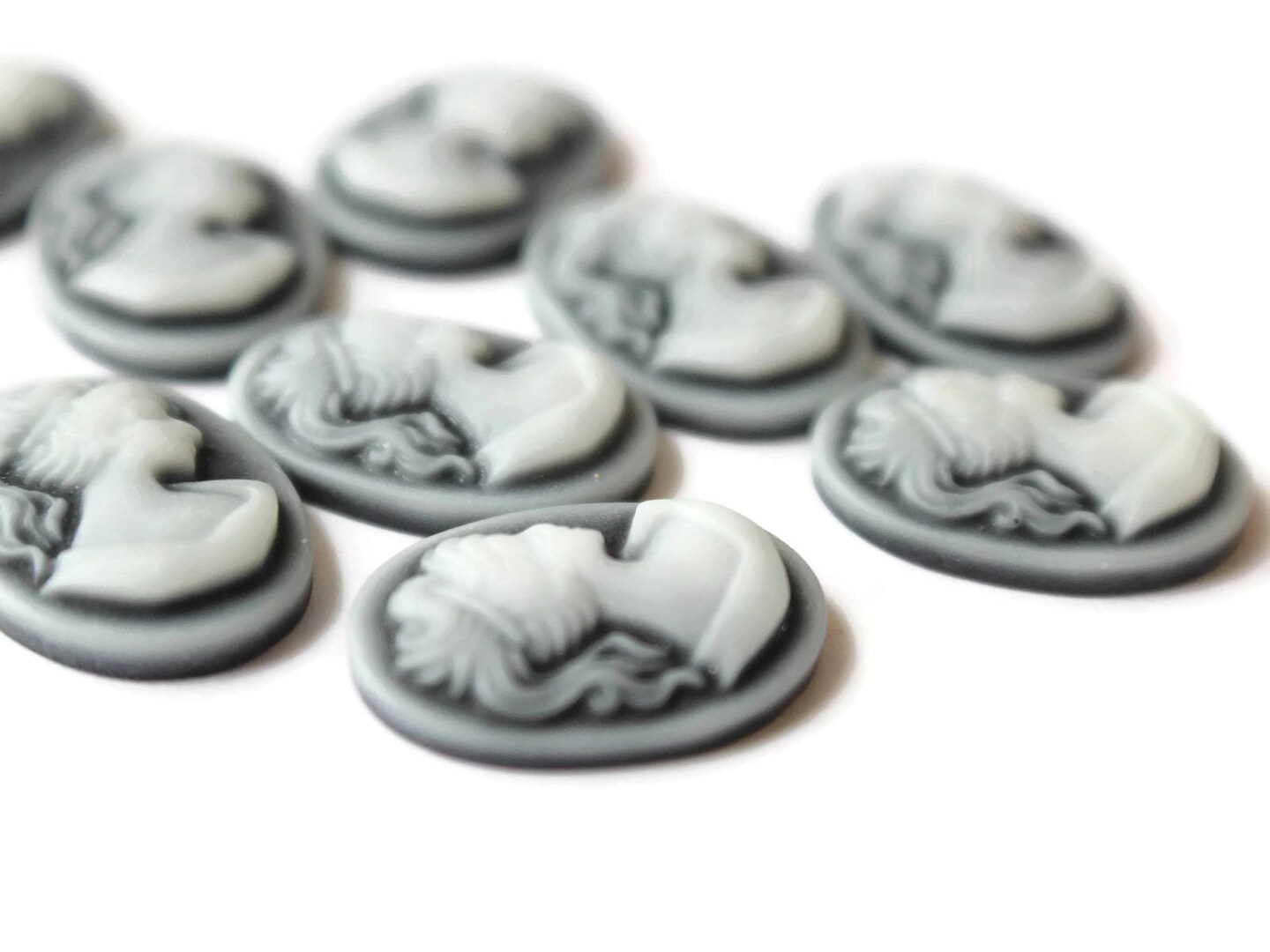 10 18x13mm Black Resin Cameo Cabochons - Greek Style Woman Face Cameo