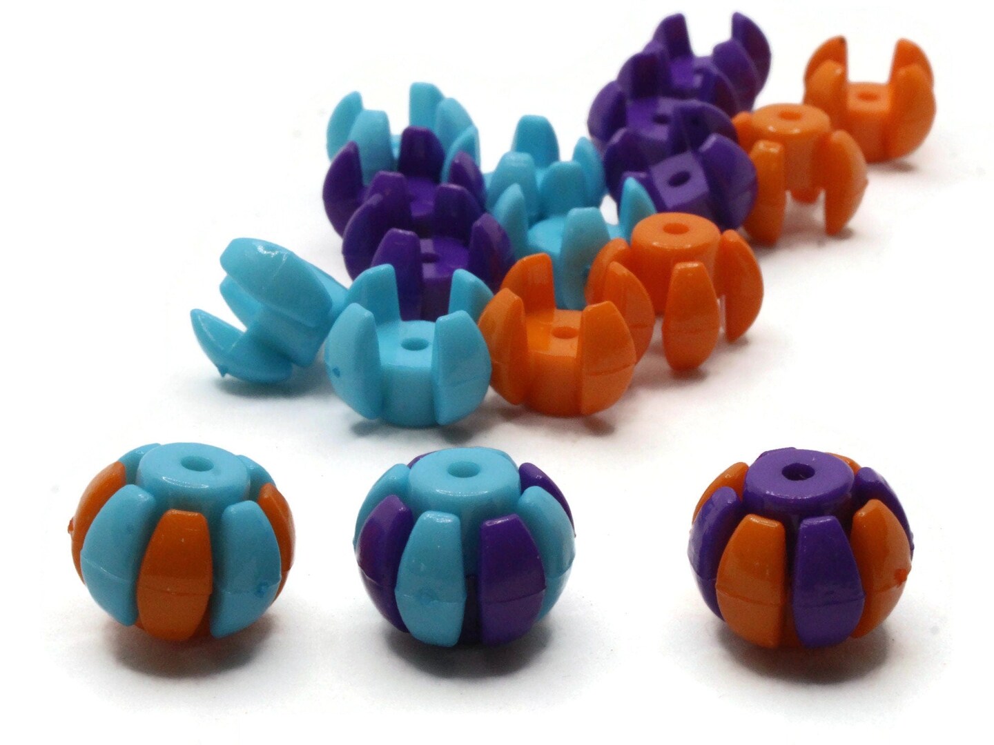 20 15mm Mixed Stacking Beads - Purple Blue and Orange Plastic Rondelle Beads