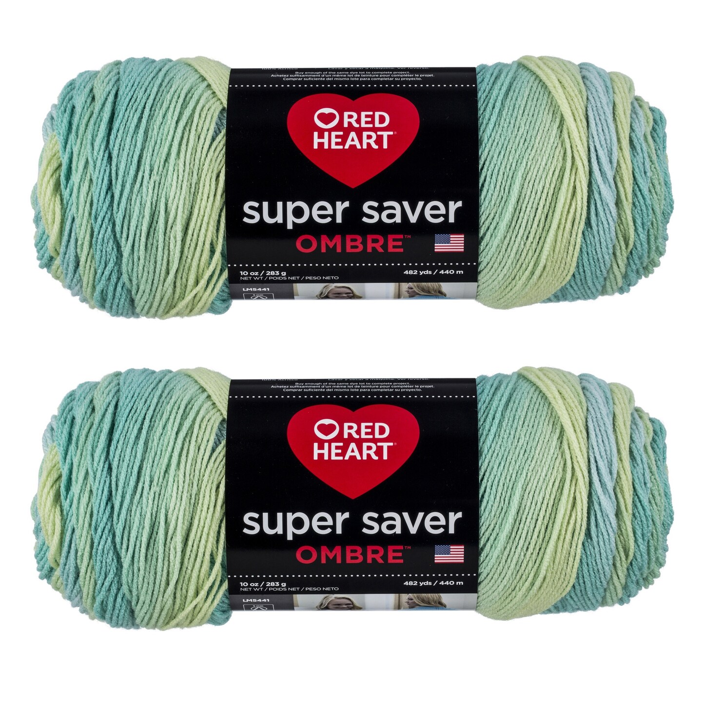 Red Heart Super Saver Jumbo Seaside Ombre Yarn - 2 Pack of 283g/10oz - Acrylic - 4 Medium (Worsted) - 482 Yards - Knitting/Crochet