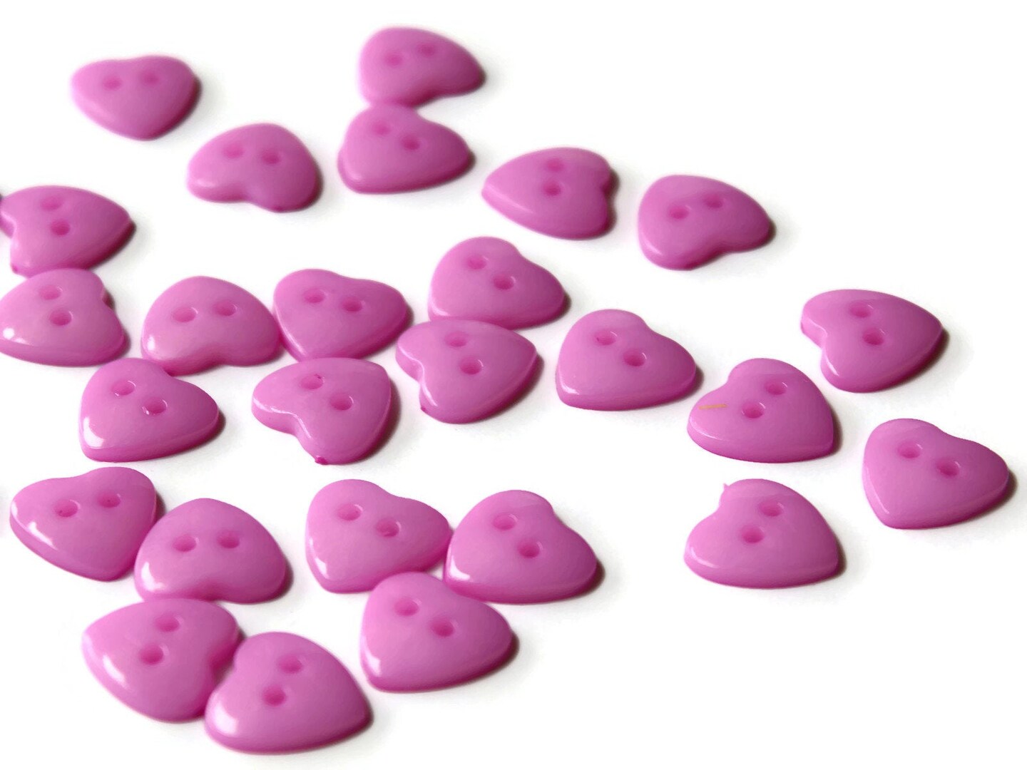 30 14mm Pink Heart Buttons Plastic Two Hole Buttons