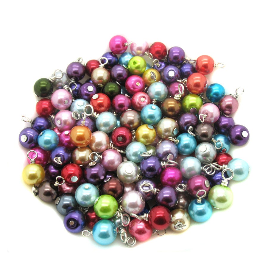 Colorful Glass Pearl Bead Charms, 25 or 50 Charms, 8mm Bead Dangle Mix, Adorabilities