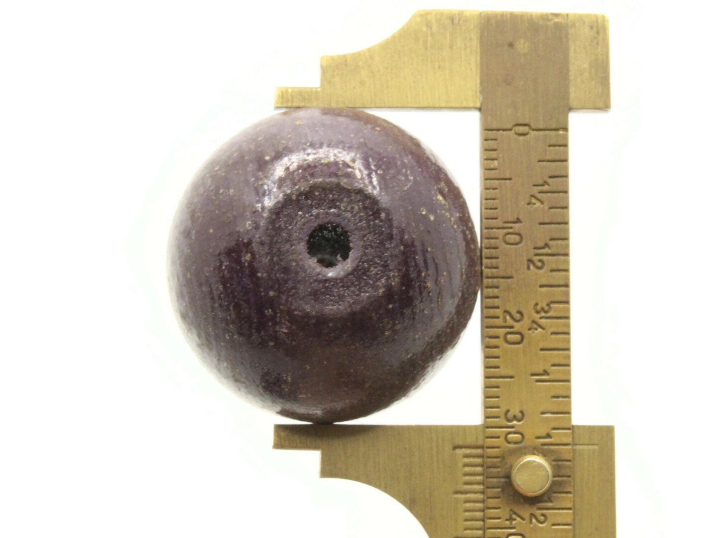3 32mm Round Purple Wood Vintage Large Hole Beads