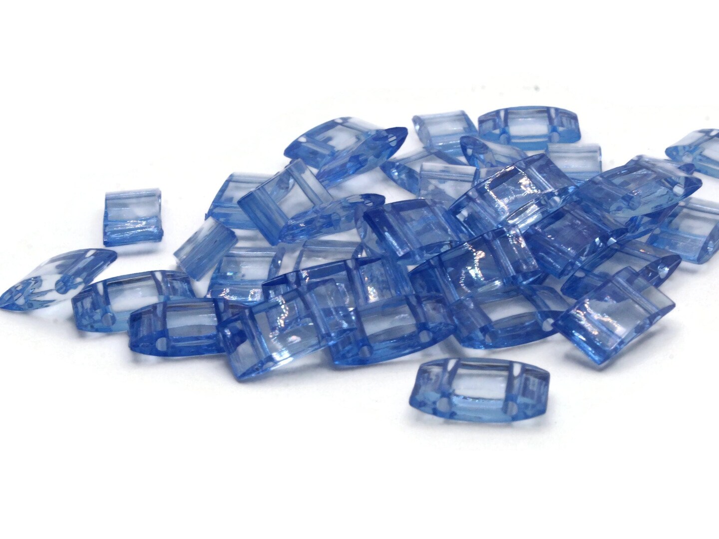 40 17mm Two Hole Blue Acrylic Plastic Rectangle Pillow Beads