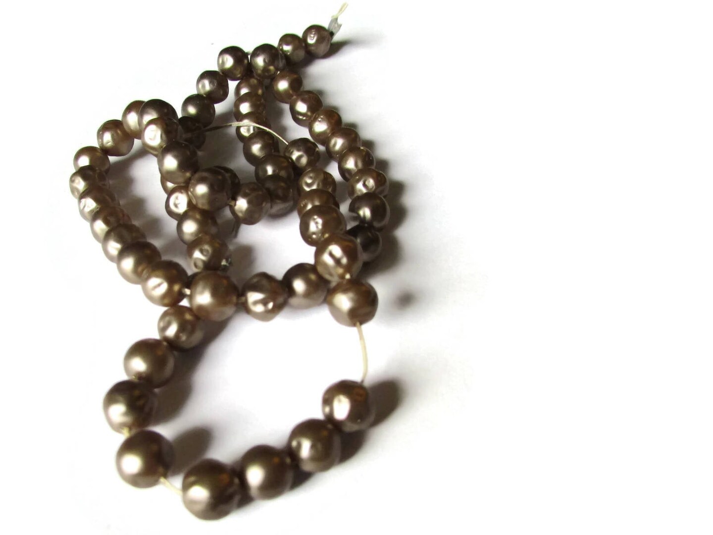 60 7.5mm Brown Round Faux Pearl Vintage Plastic Beads