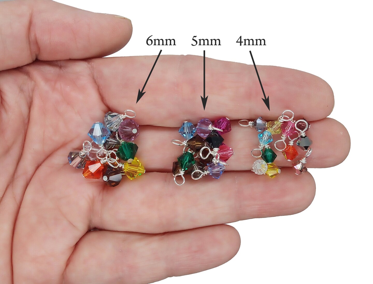 Tiny Bicone Bead Charms, 4mm Small Crystal Bead Dangles, Mix of Colors, Adorabilities