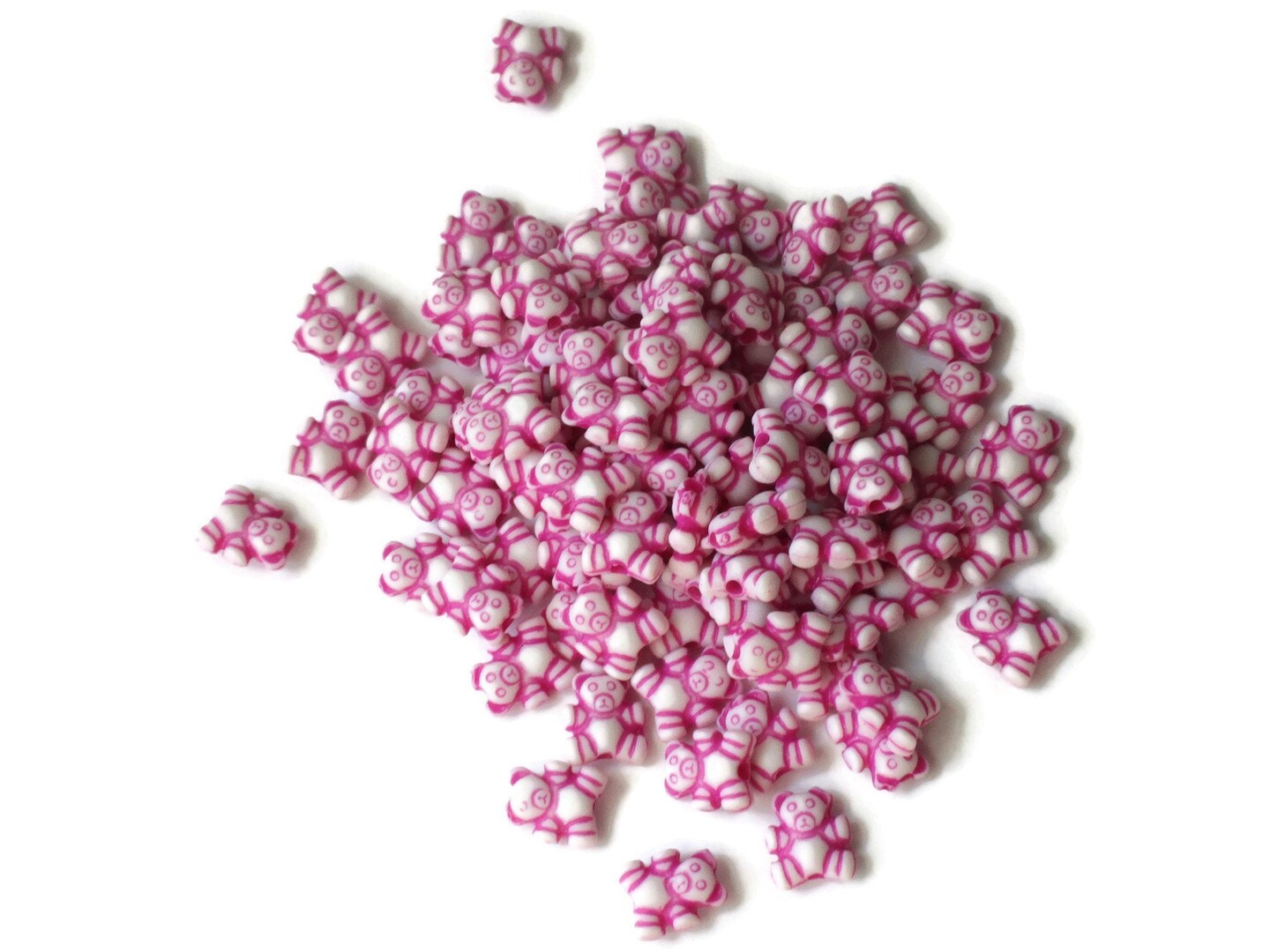 100 9mm Magenta Pink Teddy Bear Beads Plastic Animal Beads Small Cute