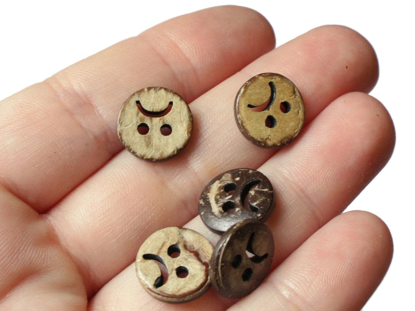 20 13mm Brown Sad Face Coconut Shell Buttons Wood 2 Hole Buttons