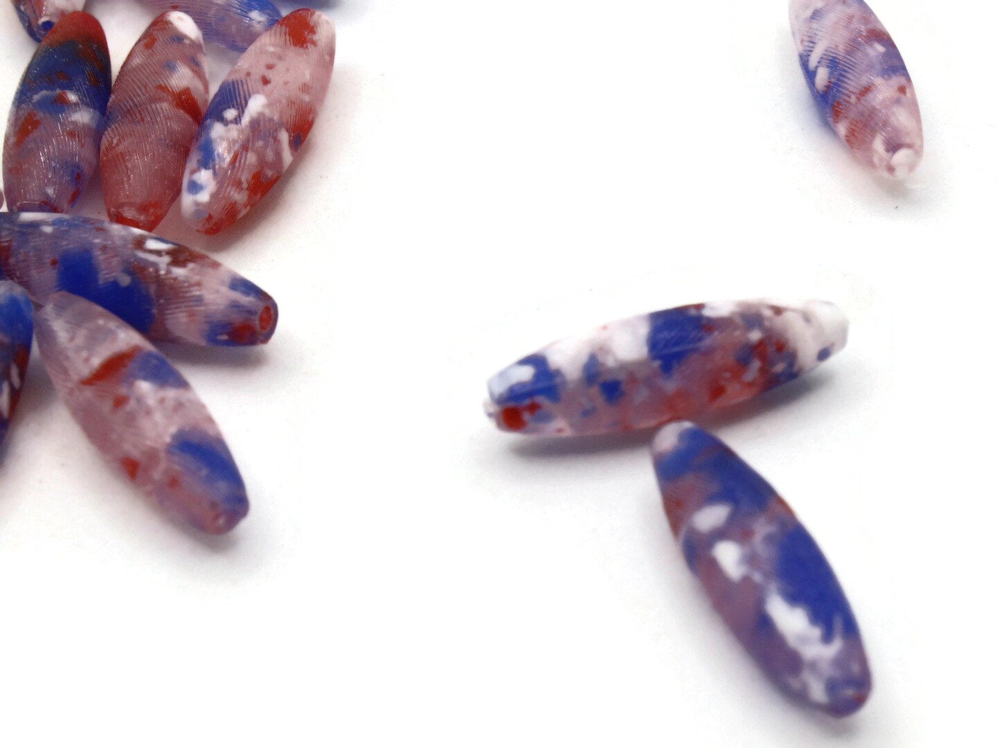 20 19mm Red White and Blue Vintage Plastic Tube Beads