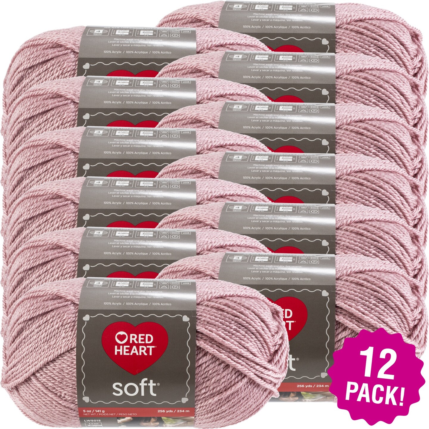 Multipack of 12 - Red Heart Soft Yarn-Rose Blush