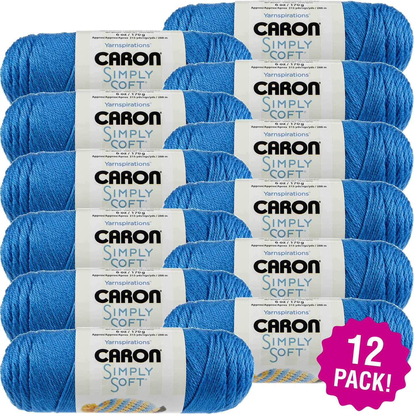 Multipack of 12 - Caron Simply Soft Solids Yarn-Cobalt Blue