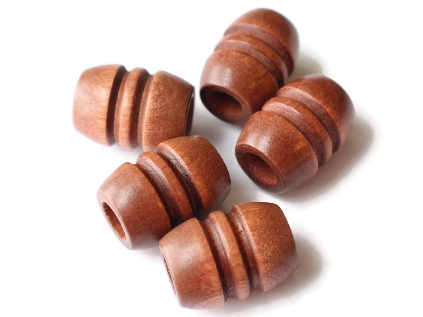 5 29mm Fluted Barrel Large Hole Medium Brown Wood Beads bA3