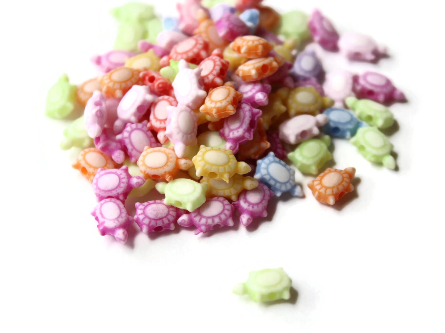 100 Assorted Color Teeny Tiny Turtle Beads 10mm x 7mm Loose Plastic Beads Tortoise Beads