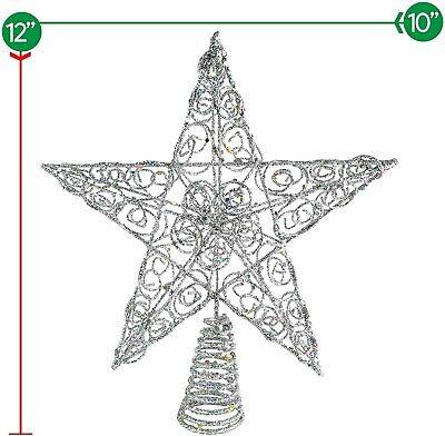 Ornativity Silver Star Tree Topper - Christmas Swirl Design Sparkle Star Treetop Ornament